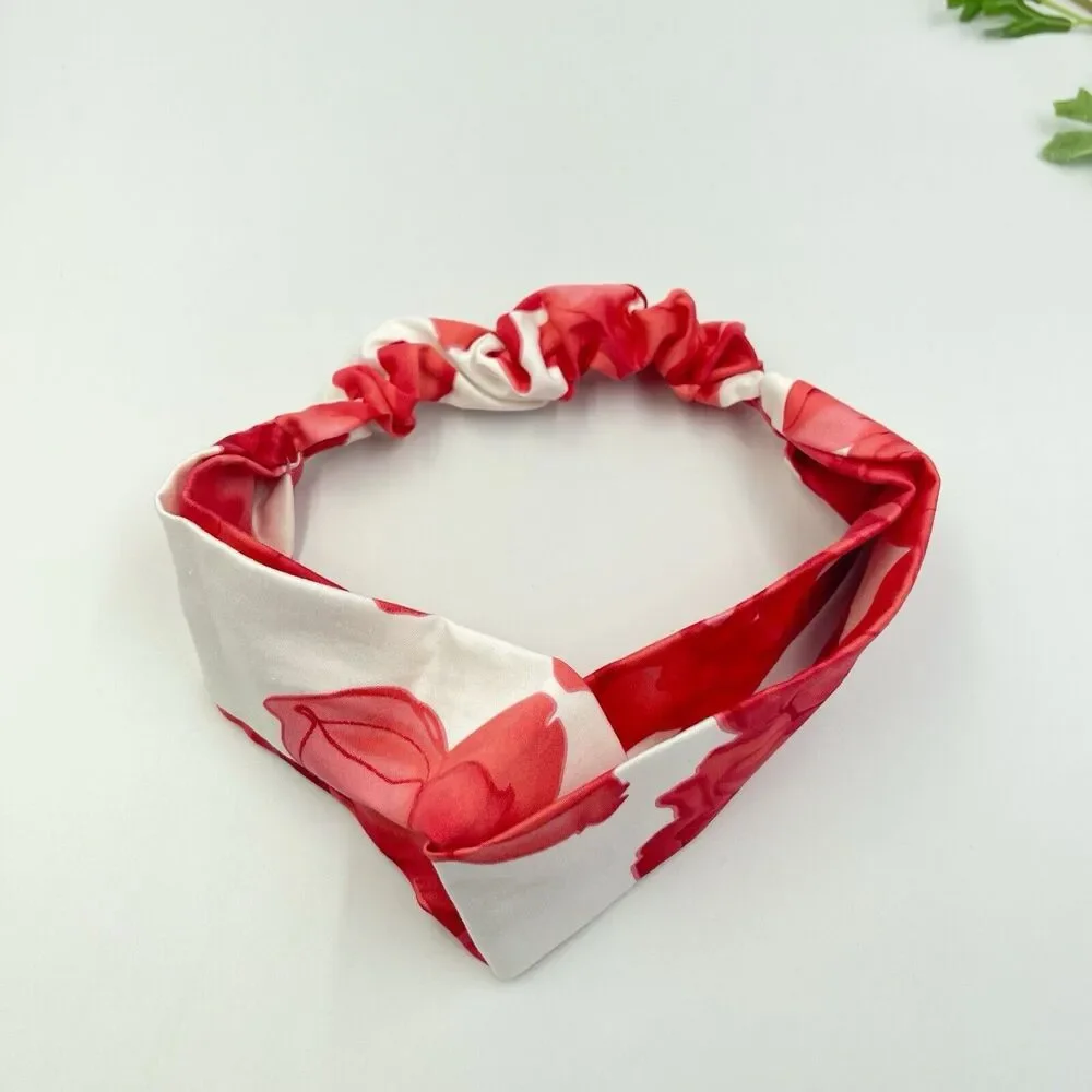 New Women Headband Hair Accessories Cross Red And White Floral